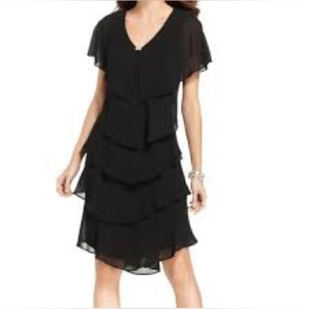 Little Black Cocktail Dress Layered Chiffon Elegant Romantic Flowy Patra Size 14 - Picture 3 of 16
